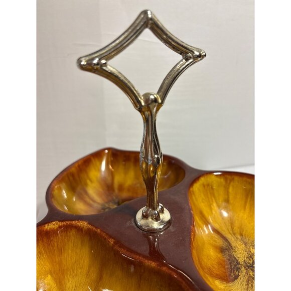 Blue Mountain Pottery Divided Dish w/ Handle Nuts Condiments Harvest Gold MCM - Picture 7 of 10